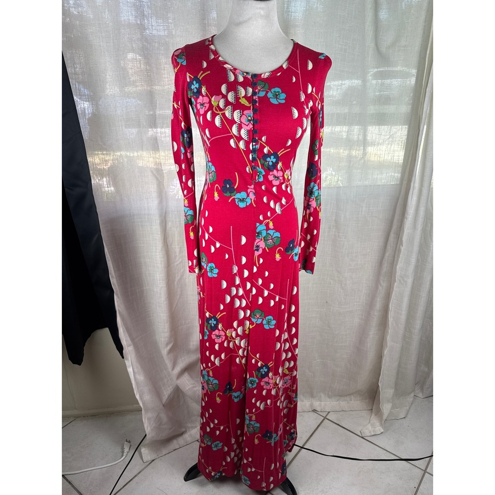 Vintage St Gillian Kay Unger Pink Floral Maxi Dress ILGWU 70s Long Sleeve Size 6 - Picture 3 of 12
